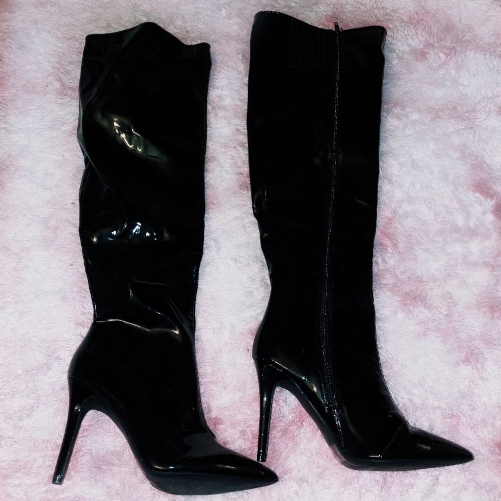 High knee leather boots